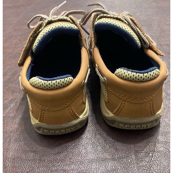 Sperry Top-Sider Kids Boat Shoes Tan Leather 9M Youth Slip-On Hook & Loop - Picture 3 of 6